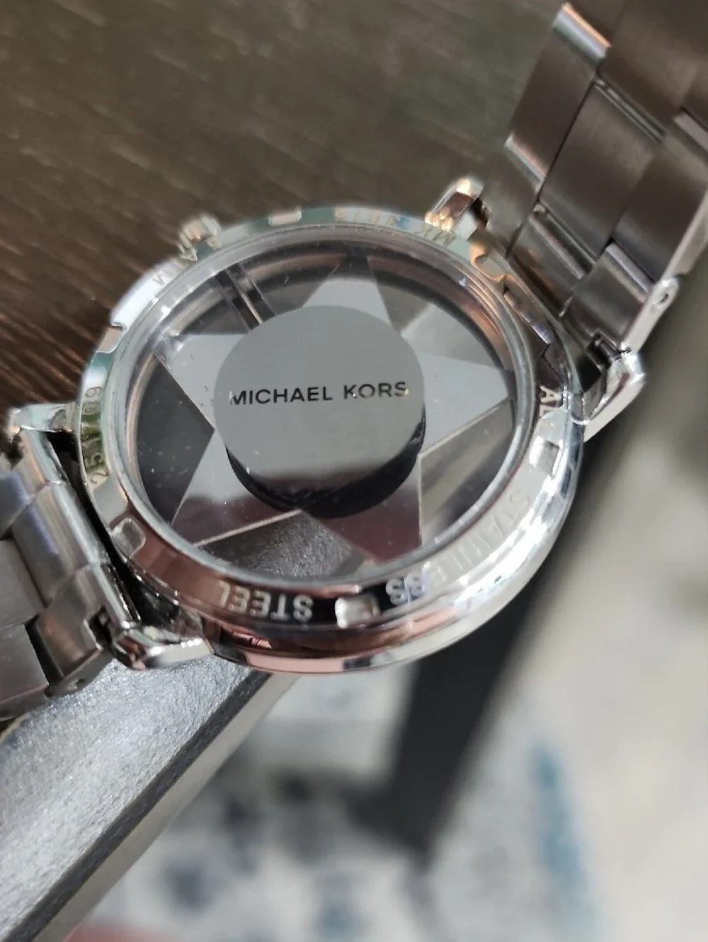 Michael Kors Silver Watch with Rose Gold Star Dial and Crystal Accents
